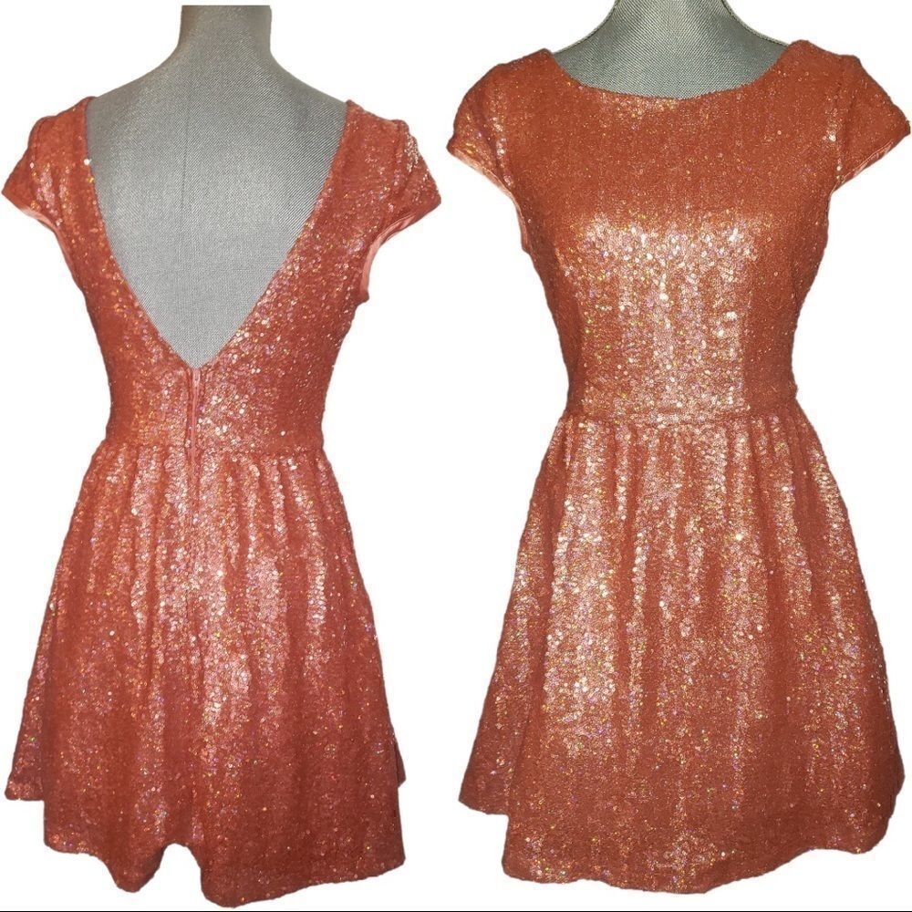 B. Darlin Beautiful Orange Sequins Cap Sleeves Dress. Size 9-10